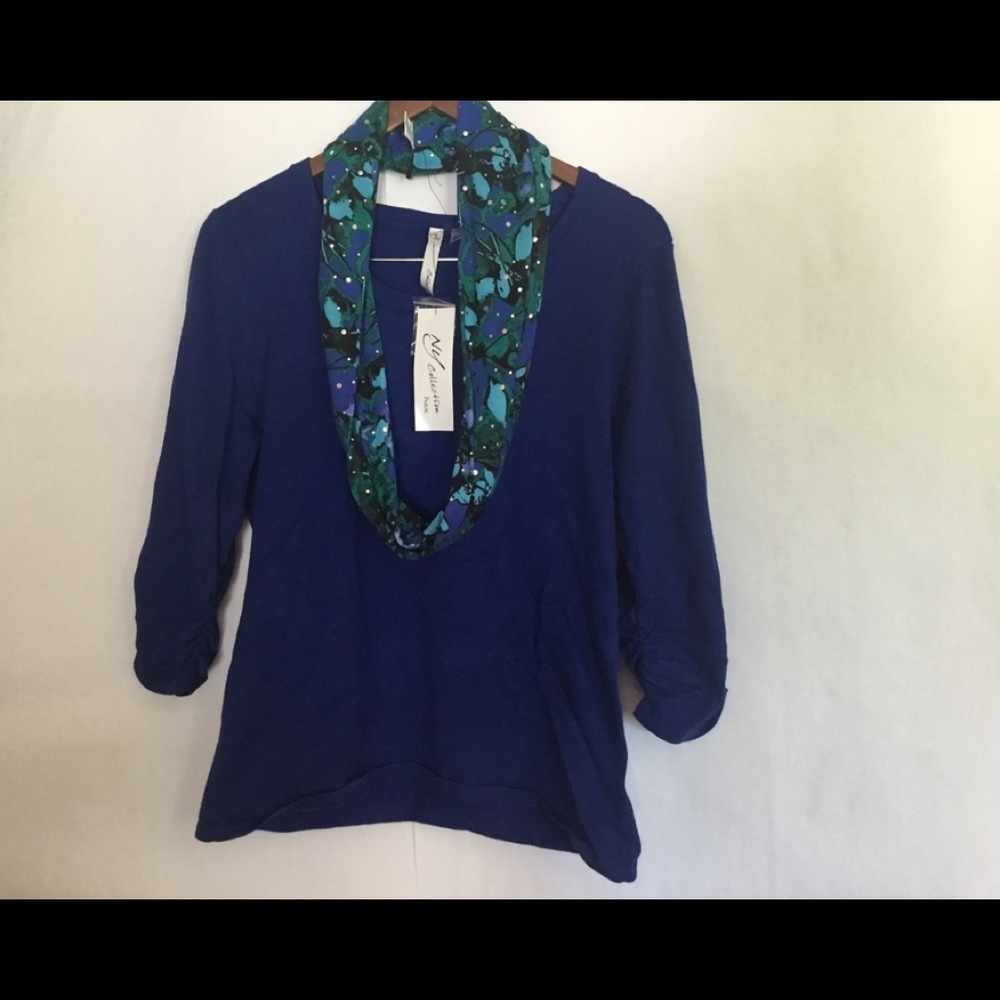 NY Collection top 3/4 sleeve and scarf accent.